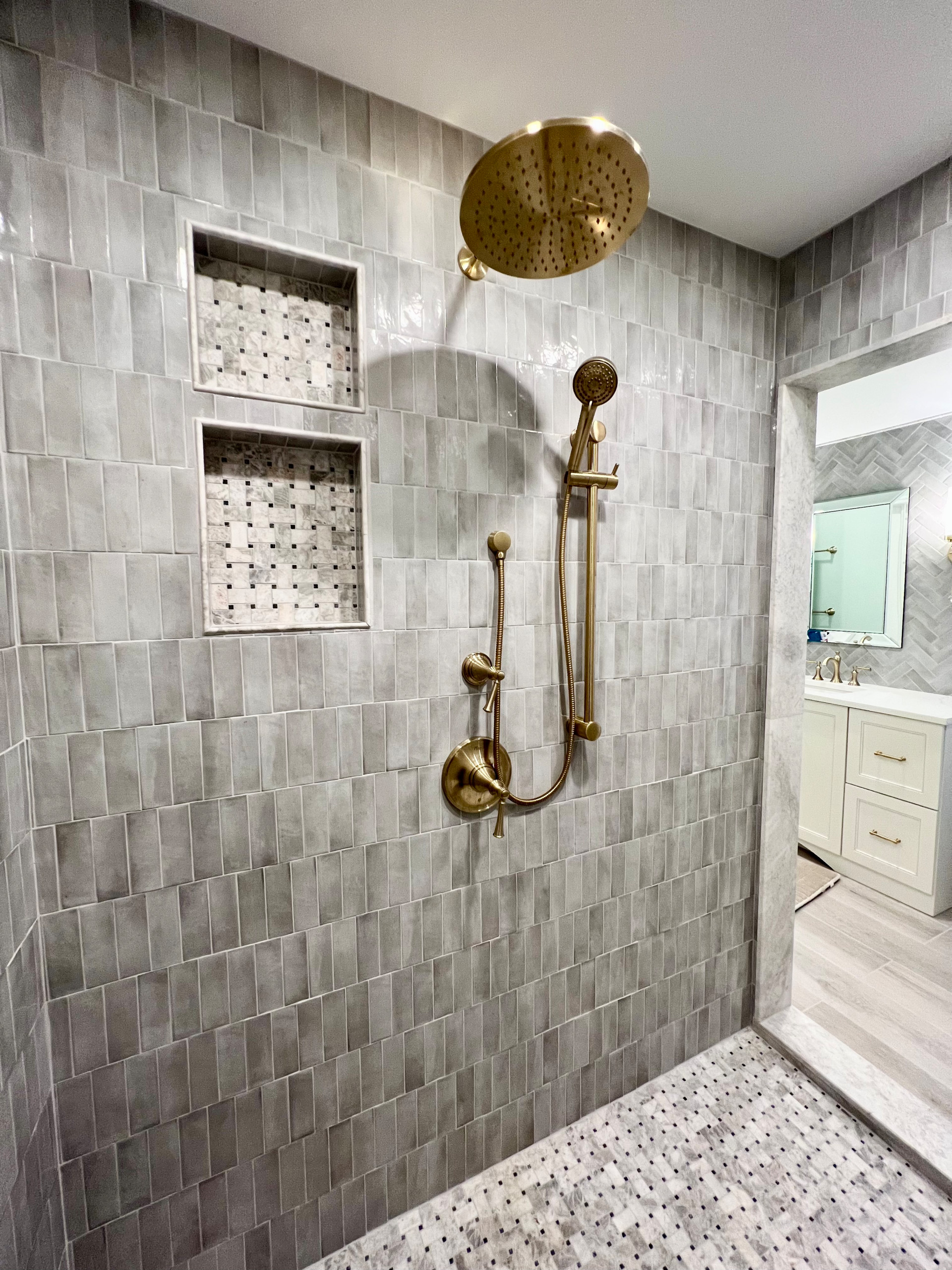 Gorgeous Herringbone Tile Master Bathroom