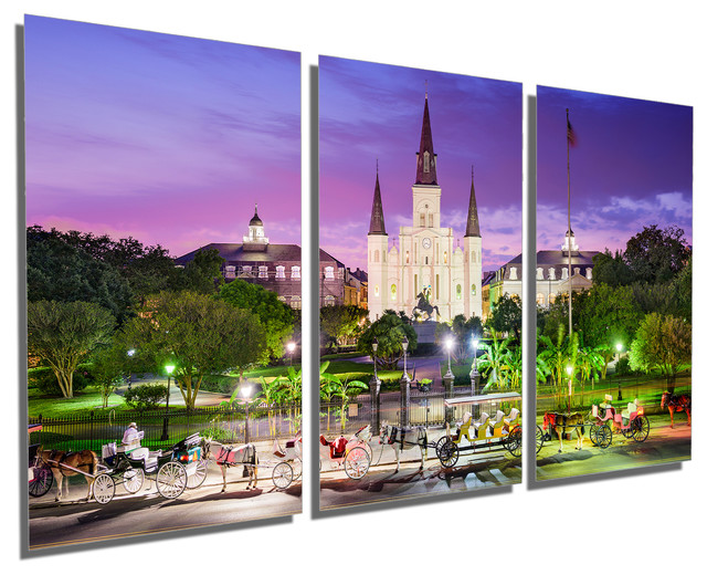 New Orleans, Louisiana, Cathedral, 3Panel Metal Print Wall Art