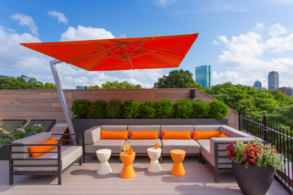 Design ideas for a large contemporary rooftop and rooftop deck in Boston with a container garden and no cover.