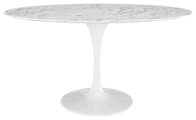 Modway Lippa Oval Faux Marble Top Dining Table White