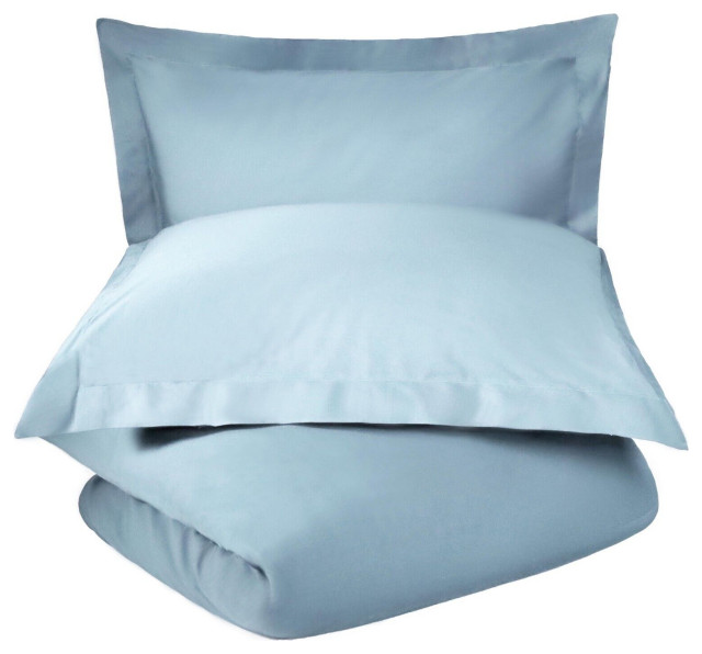 Luxury Cotton Blend Duvet Cover and Pillow Shams, Light Blue, Full/Queen
