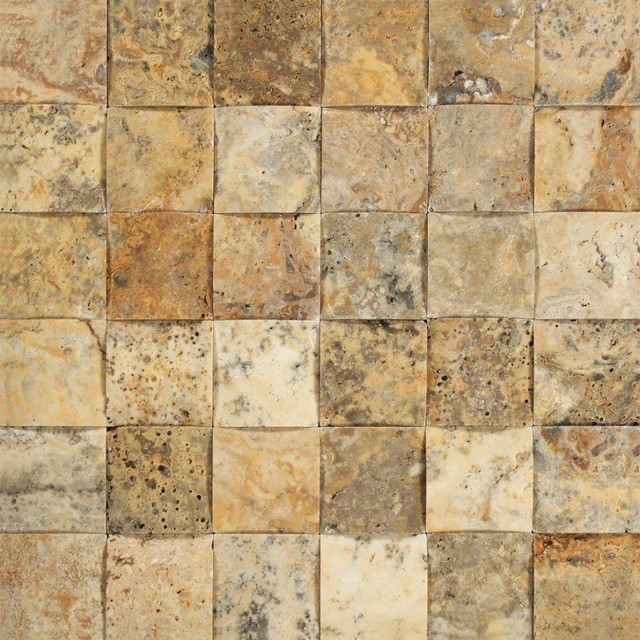 2 X 2 Scabos Travertine Tumbled CNC Arched 3-D Mosaic Tile