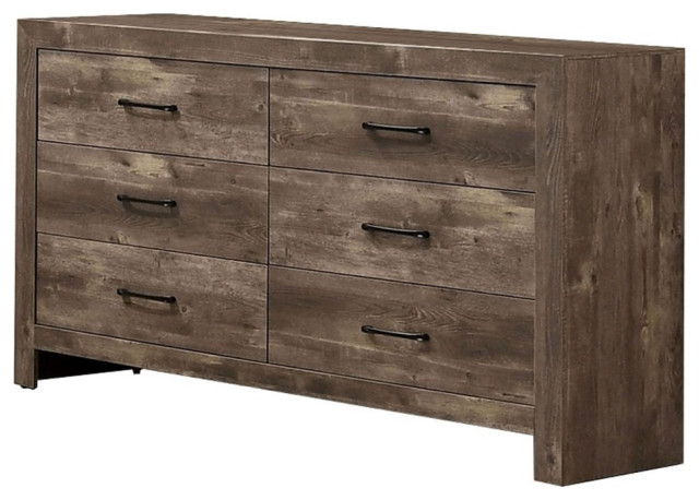 Farmhouse Style 6 Drawer Wooden Dresser with Panel Base Natural Brown ...