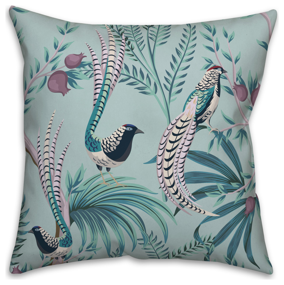 Chinoiserie Birds On Branches Blue Purple 4 18x18 Spun Poly Pillow