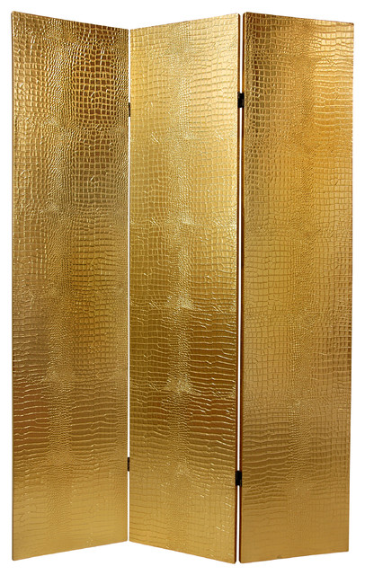6' Faux Leather Gold Crocodile Room Divider