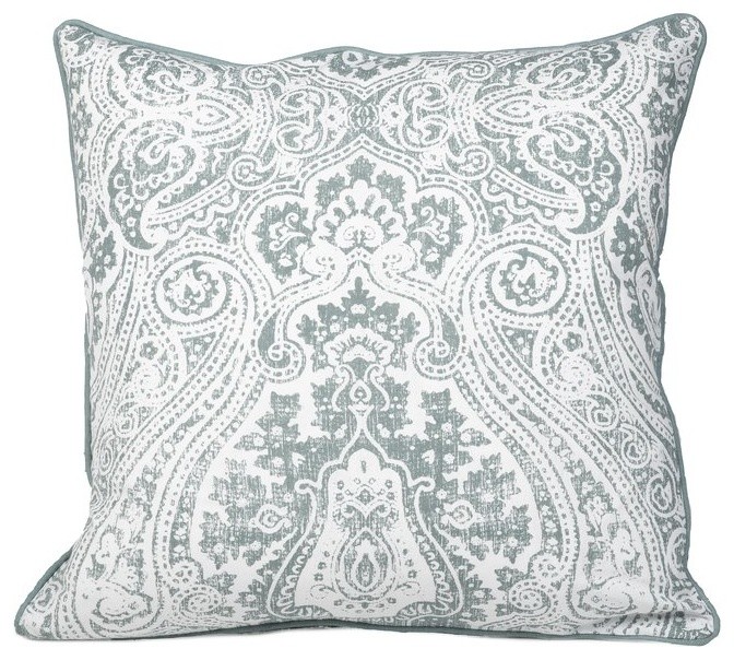 Vintage Paisley Teal Feather Filled Decorative Throw Pillow Cushion, 20X20