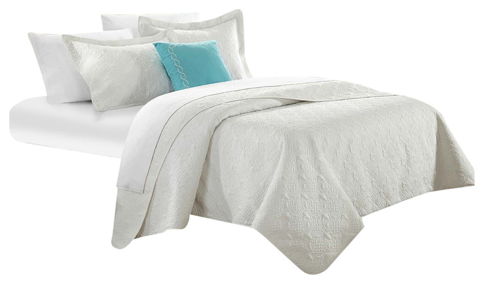 Chic Garibaldi 8 Piece Traditional Embroidery Quilt Set White, King