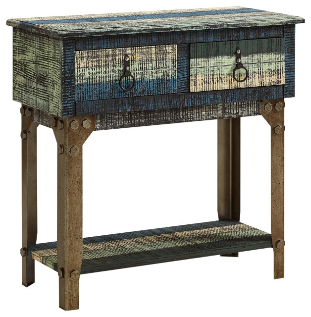 Rustic Console Table, Open Shelf & 2 Drawers With Ring Pulls, Antique ...