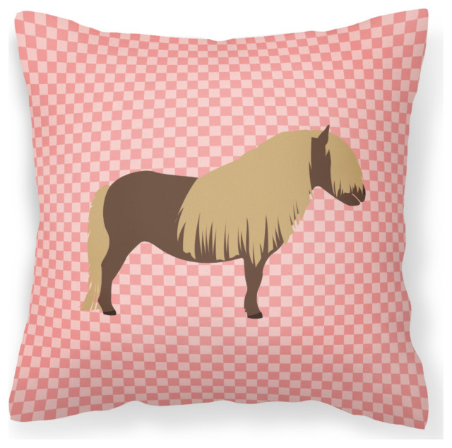Shetland Pony Horse Pink Check Outdoor Canvas Decorative Pillow 18 X18 Contemporary Outdoor Cushions And Pillows By The Store