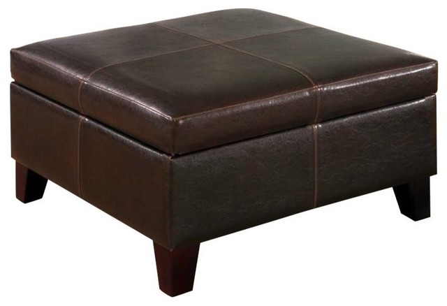 Bowery Hill Dark Brown Contemporary Square Faux Leather Storage Ottoman Bowery Hill Dark Brown Contemporary Square Faux Leather Storage Ottoman