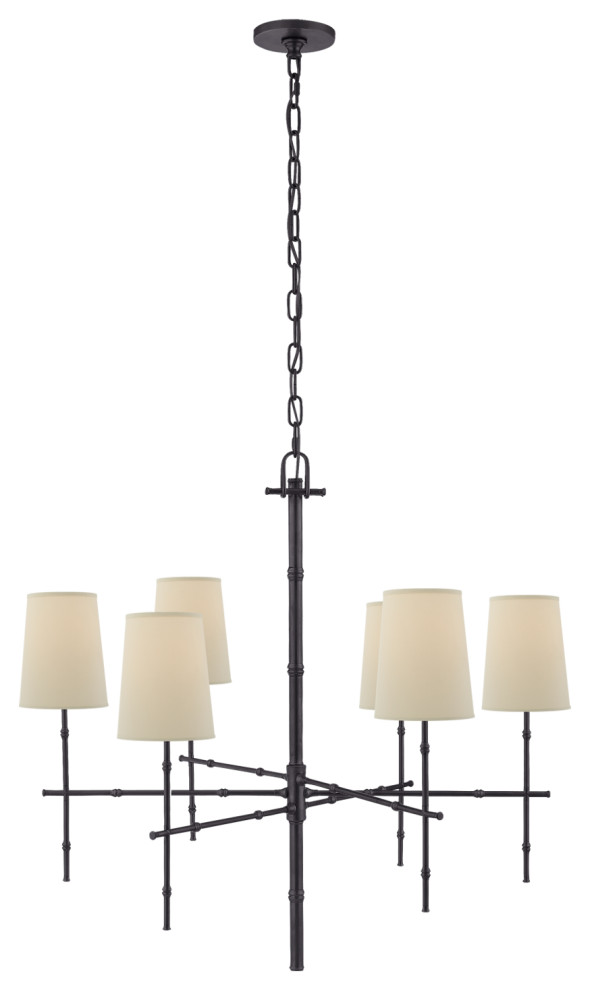 Grenol Medium Modern Bamboo Chandelier in Bronze with Natural Percale Shades