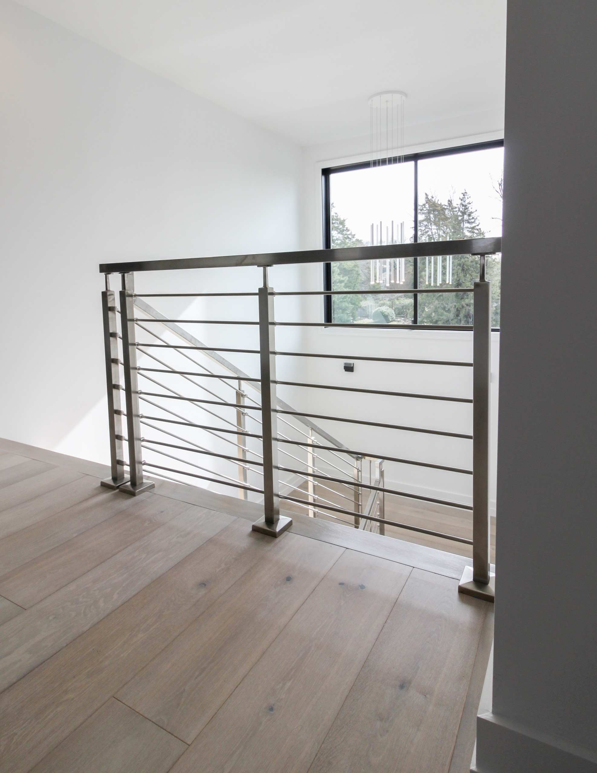 75_Modern Stairway: White O 75_ak & Stainless Steel Balustrade, McLean VA 22101