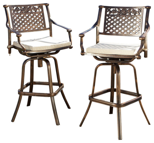 GDF Studio Sierra Outdoor Cast Aluminum Swivel Bar Stool With Cushion
