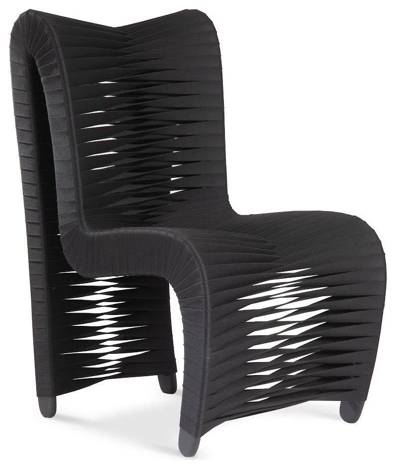 Seat Belt Dining Chair, High Back, Black/Black, 22x29x38"h Tropical