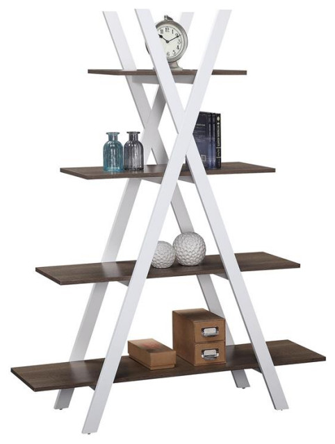 Convenience Concepts Oxford A-Frame Bookshelf in Caramel Driftwood & White Wood