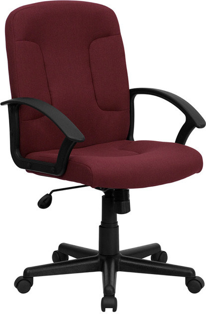 Mid-Back Fabric Executive Swivel Office Chair with Nylon Arms, Burgundy