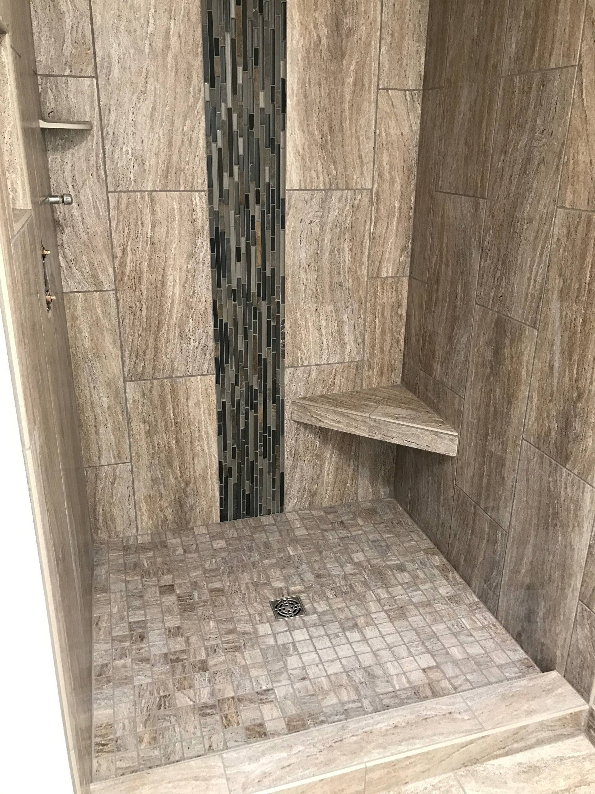 Transitional Shower with Waterfall Mosaic -Stockton, CA