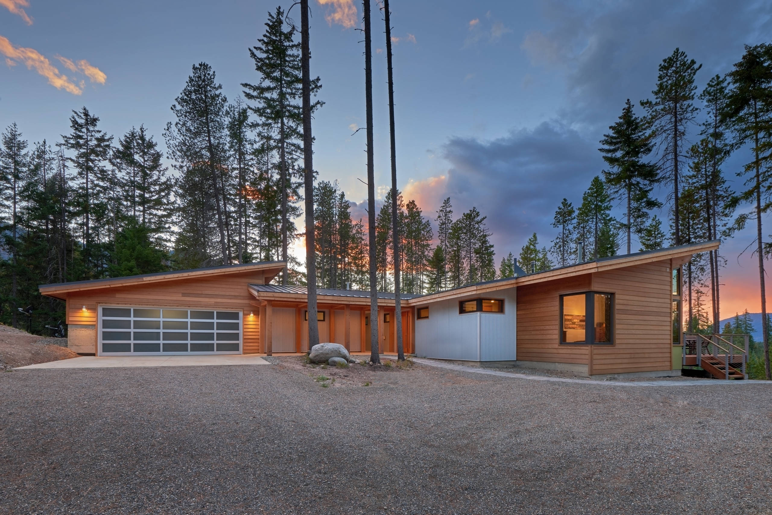 Approach from the east; balancing the scale of the garage and the home.