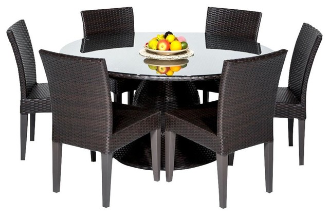 Napa 7 Piece Round Outdoor Dining Table With Chair Espresso