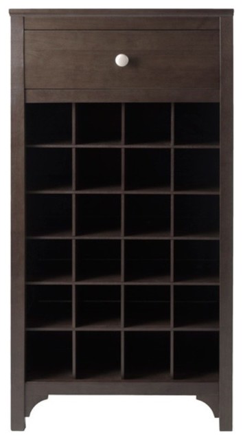 Bar Cabinet 24-Bottle Espresso Wood Drawer 19.09 in W x 12.60 in D x 37.52 in.