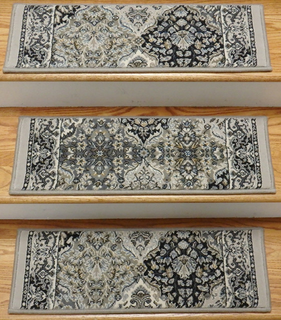 Grey Stair Tread Set of 14 Pcs 26in x 9in With Non Slip Pads