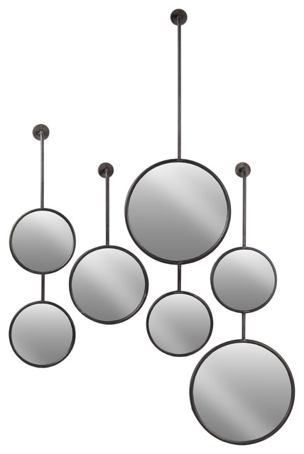 Round Metal Wall Mirror With Pipe Design Hanger Gray Round Metal Wall Mirror With Pipe