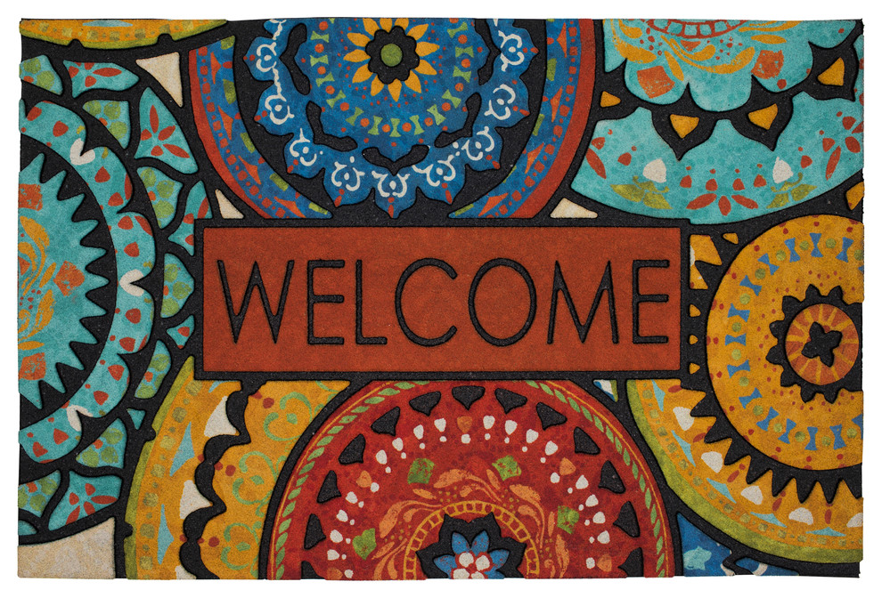 Spanish Suzani Welcome Doorscapes Estate Mat, Red, 1'11x2'11