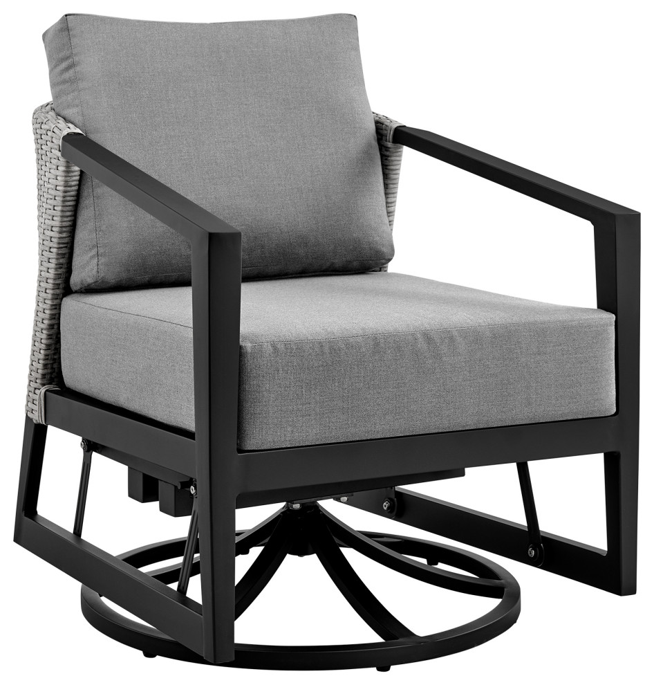 Aileen Outdoor Patio Swivel Lounge Chair, Aluminum With Gray Cushions ...