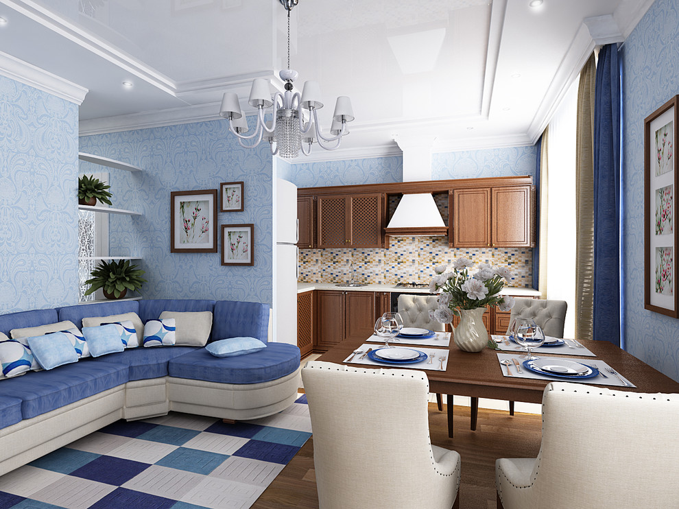 Интерьер кухни - гостиной в двухкомнатной квартире.