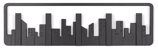 Modern Wall-Mounted Coat Rack with Multi-Hooks System, Simple City Design