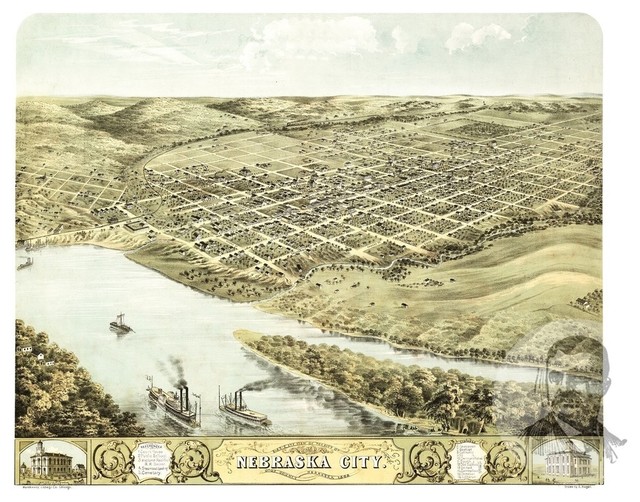 Omaha Nebraska 1868 Historic Panoramic Town Map 18x24
