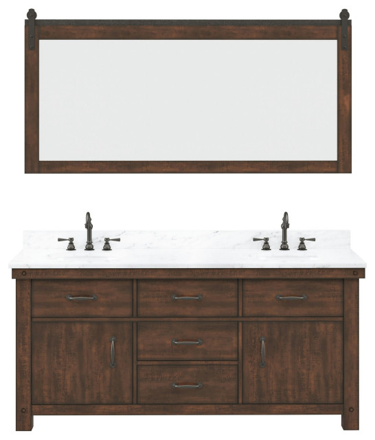 Aberdeen 72" Double Sink Carrara Marble Countertop Vanity Hook Faucets