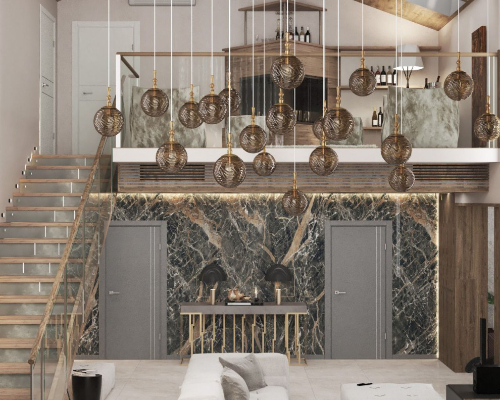 Современная деревянная лестница на 2 этаж, изготовление для частного дома