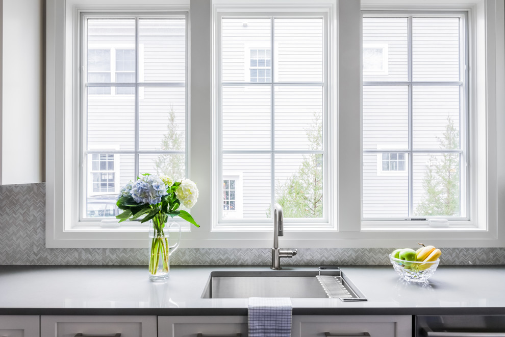 Example of a transitional kitchen design in Boston