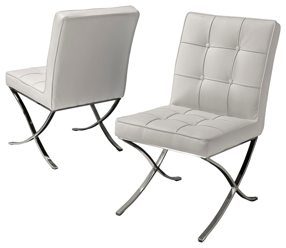 Modern White Leather Dining Chair, Set of 2