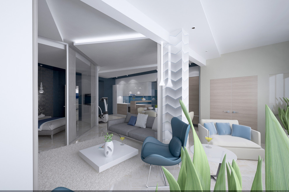 Дизайн проект квартиры в городе Сочи, минимализм морской