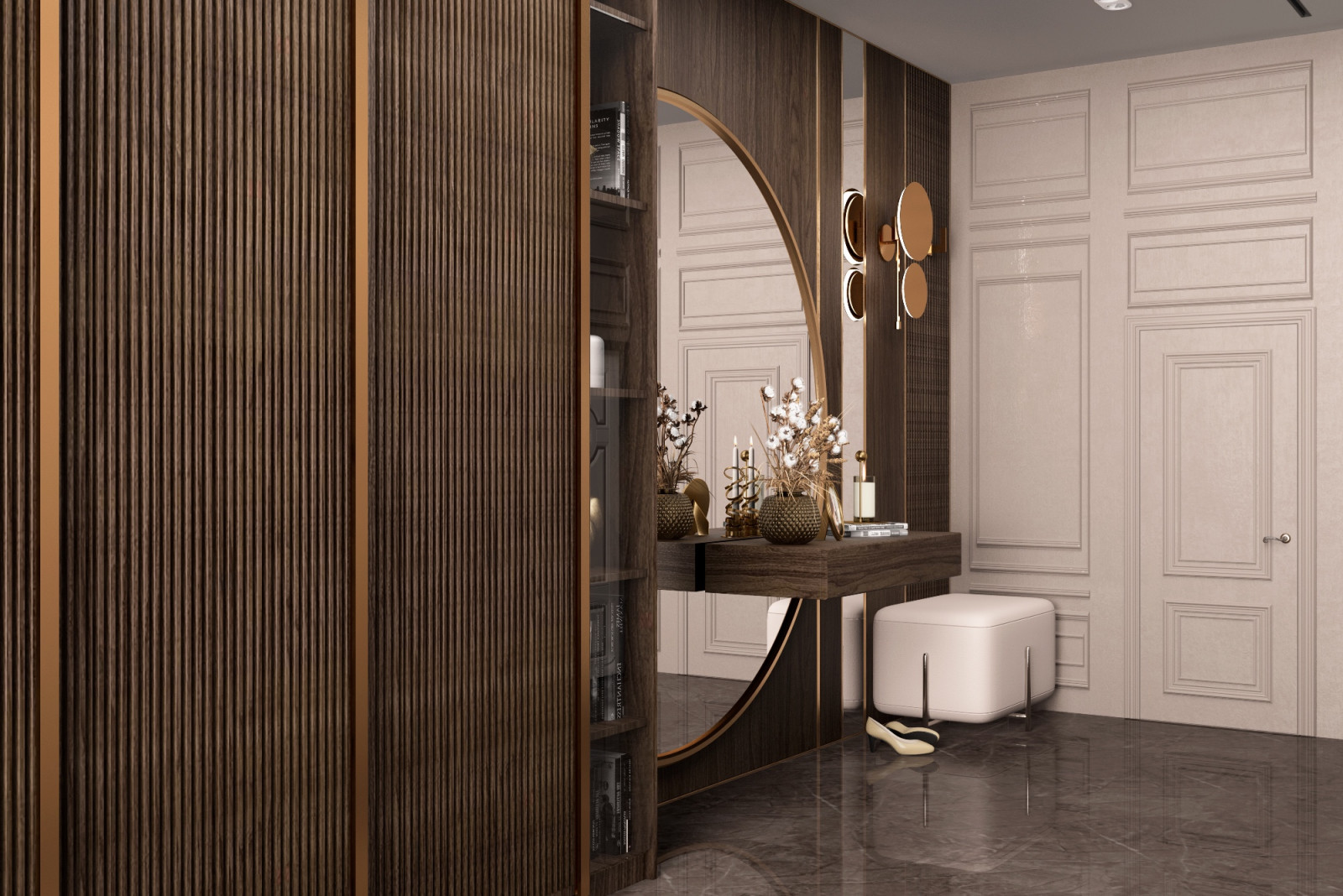 Прихожая с круглым зеркалом