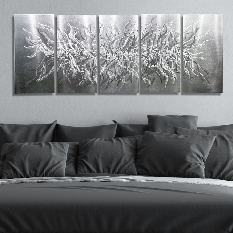 Friction Large Contemporary All Natural Silver Handmade Modern Metal