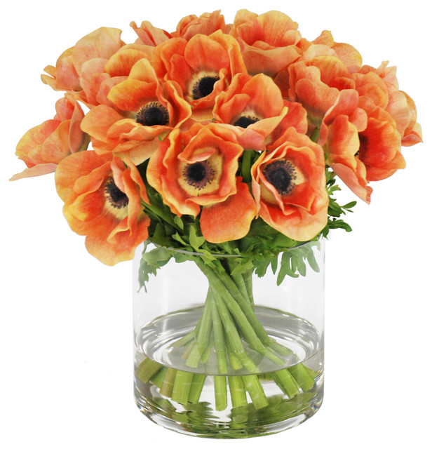 Poppy Anemone Bouquet In Glass Cylinder Vase 12