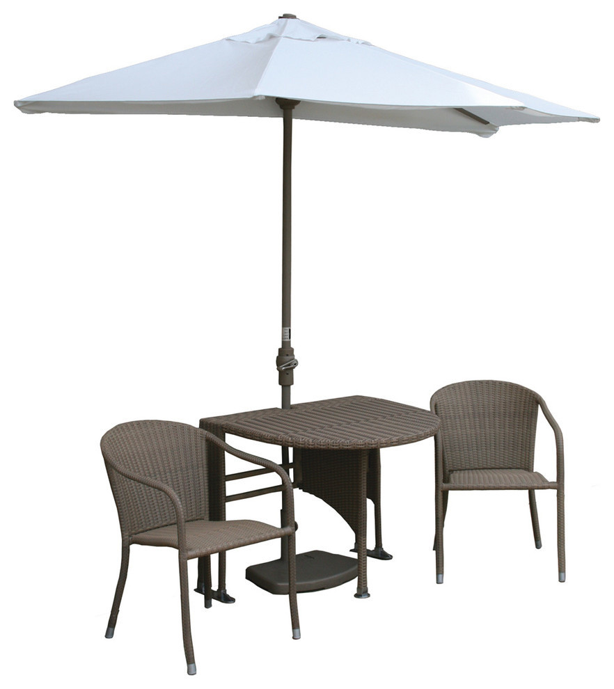 5Piece Genevieve AllWeather Wicker Set With offTheWall Brella, 9 Ft. Umbrella Contemporary