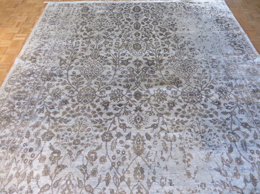 10'x14' Hand Knotted Gray Broken Design Tone On Tone Oriental Rug