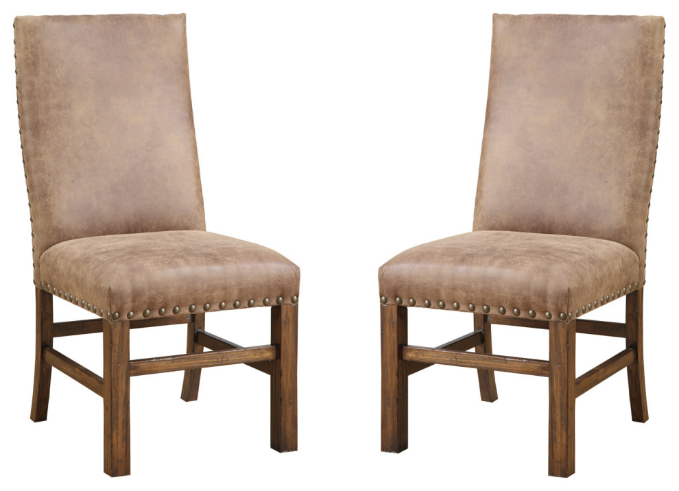 Barrera Upholstered Dining Chair, Rustic Pine Transitional Dining