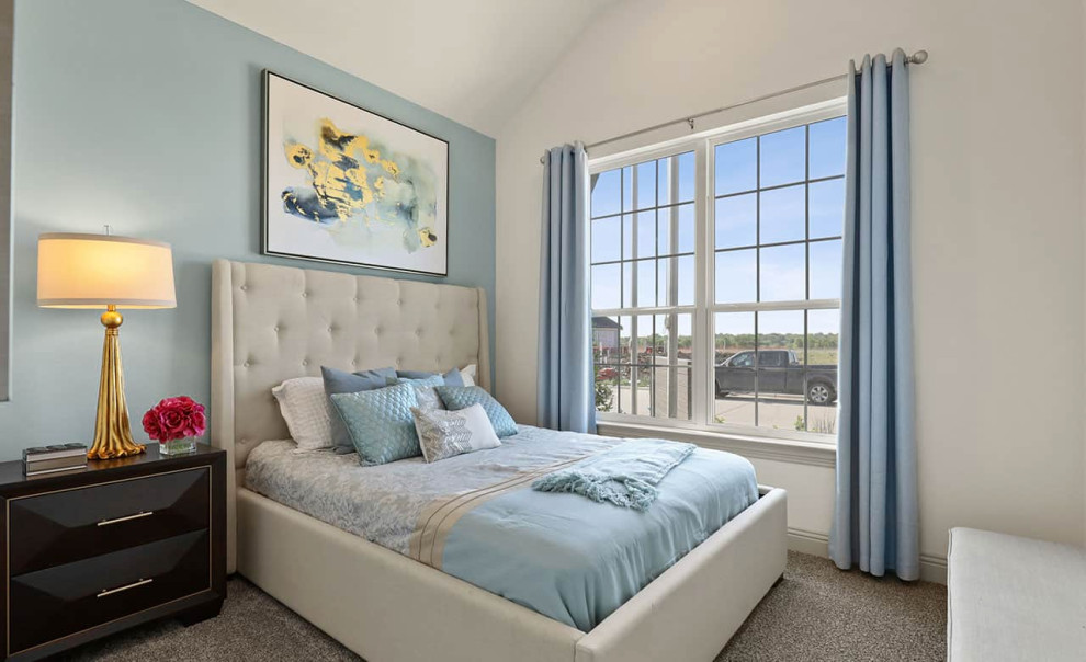 Inspiration for a contemporary guest bedroom in Dallas with carpet and grey floor.