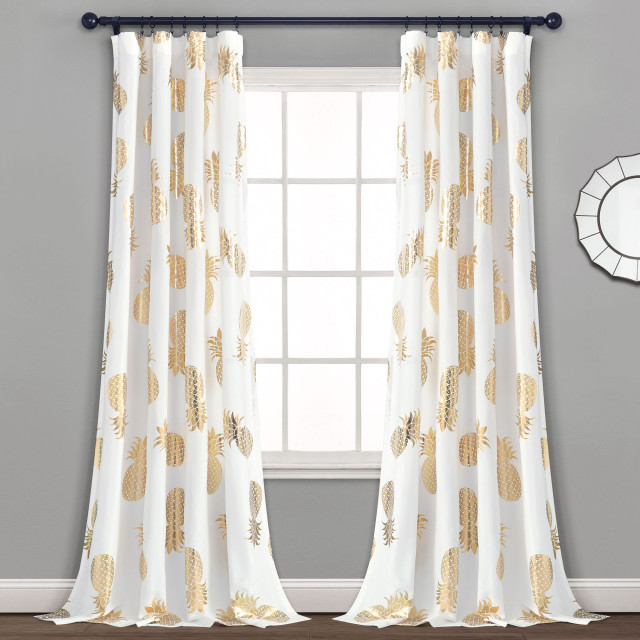 Pineapple Toss Window Curtain Panels Gold 52X84 Set