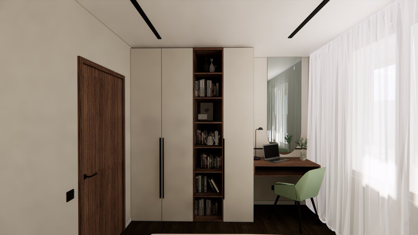 Квартира в спокойных тонах с черными акцентами