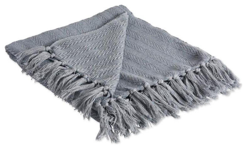 DII 60x50" Cotton Solid Textured Throw with Decorative Fringe in Cool Gray
