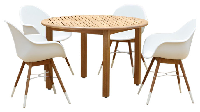 Amazonia Charlotte Round 5-Piece Teak Finish Patio Dining Set