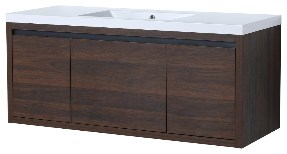 Bathroom Vanity With White Resin Top and Basin, 48x18 Contemporary