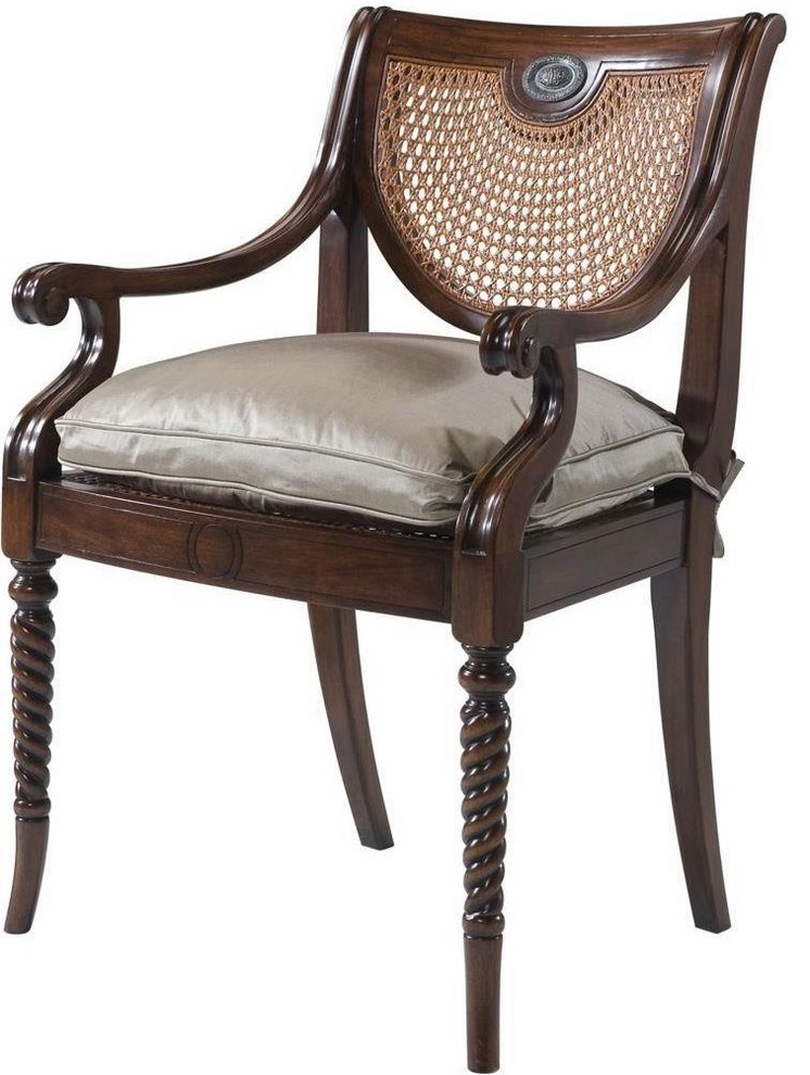 Arm Chair THEODORE ALEXANDER Regency Oval Inset Spiral Turned Legs