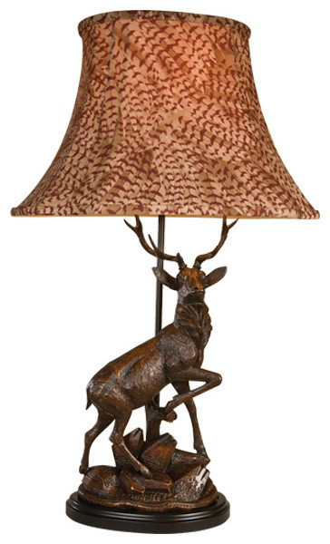 English Deer Facing Right Lamp, Pheasant Feather